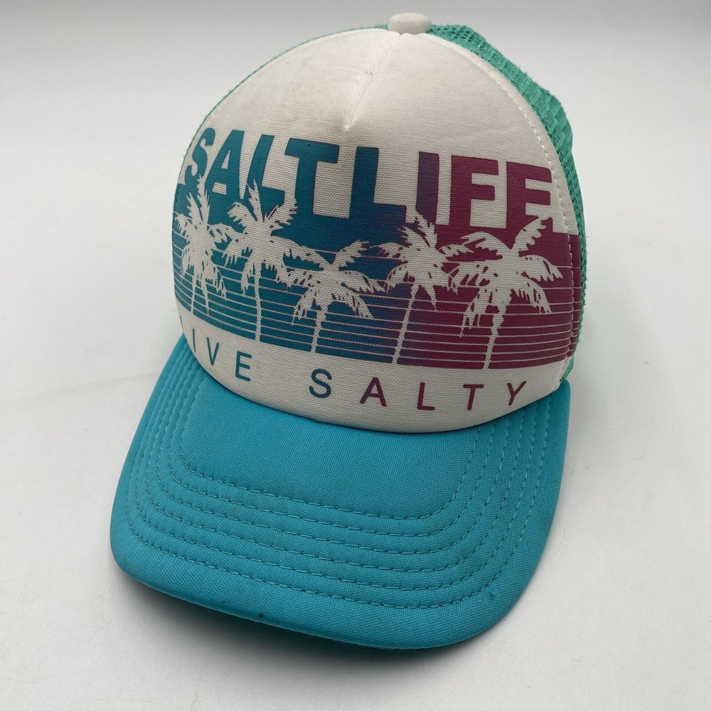 Salt Life Youth Teal Snapback Hat Adjustable Trucker Hat Mesh Live Salty Cleaned